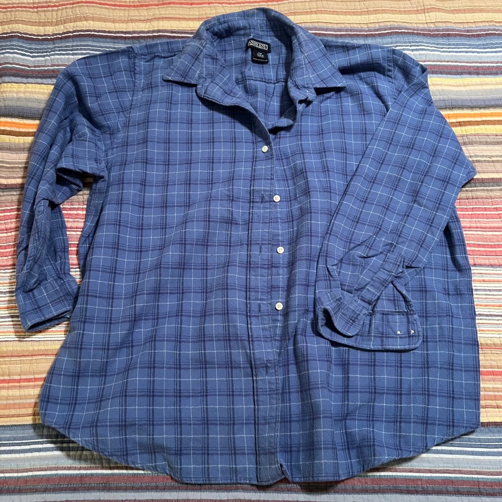 Lands End Blue Plaid Button Up Shirt‎ Long Sleeve Women's 22W REGULAR Cotton